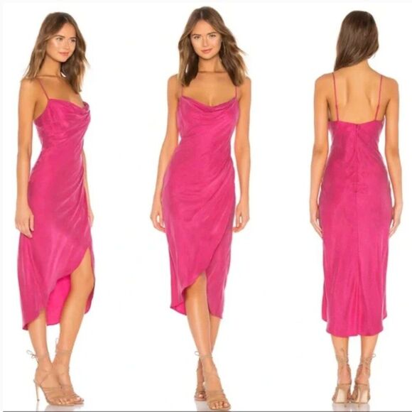 Lovers and Friends Noah Wrap Dress Hot Prink size M NEW‎ Midi Barbiecore - Picture 1 of 11